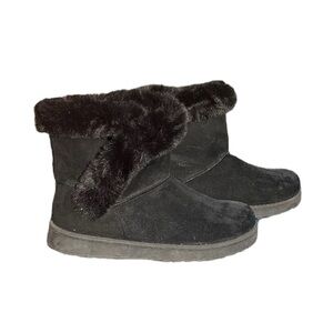 Women’s black fur ankle boots size 10. No strap. No zipper. Kohl’s